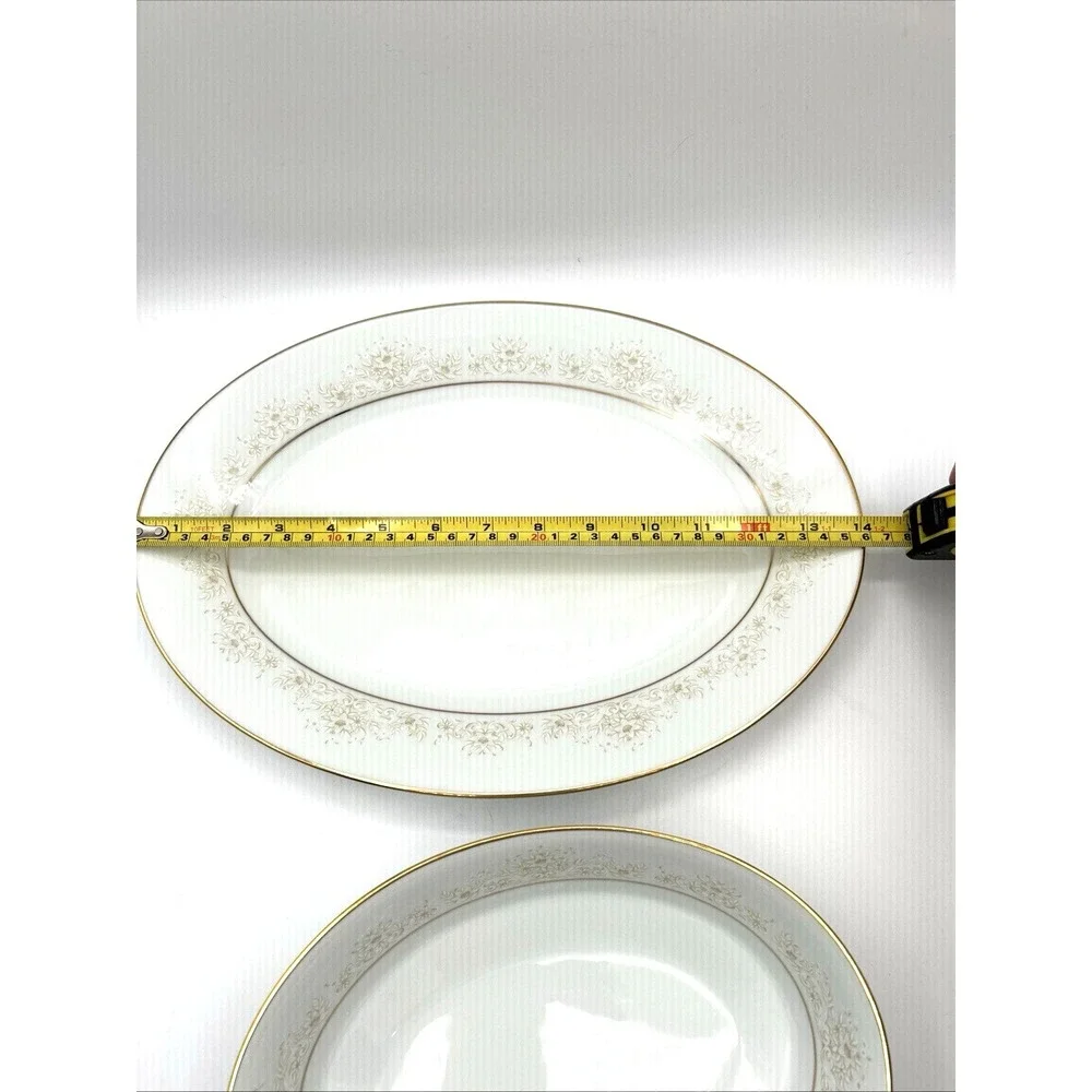 Noritake Dearest Serving Set Platter Vegetable Bowl White Gold Floral 2pc Japan